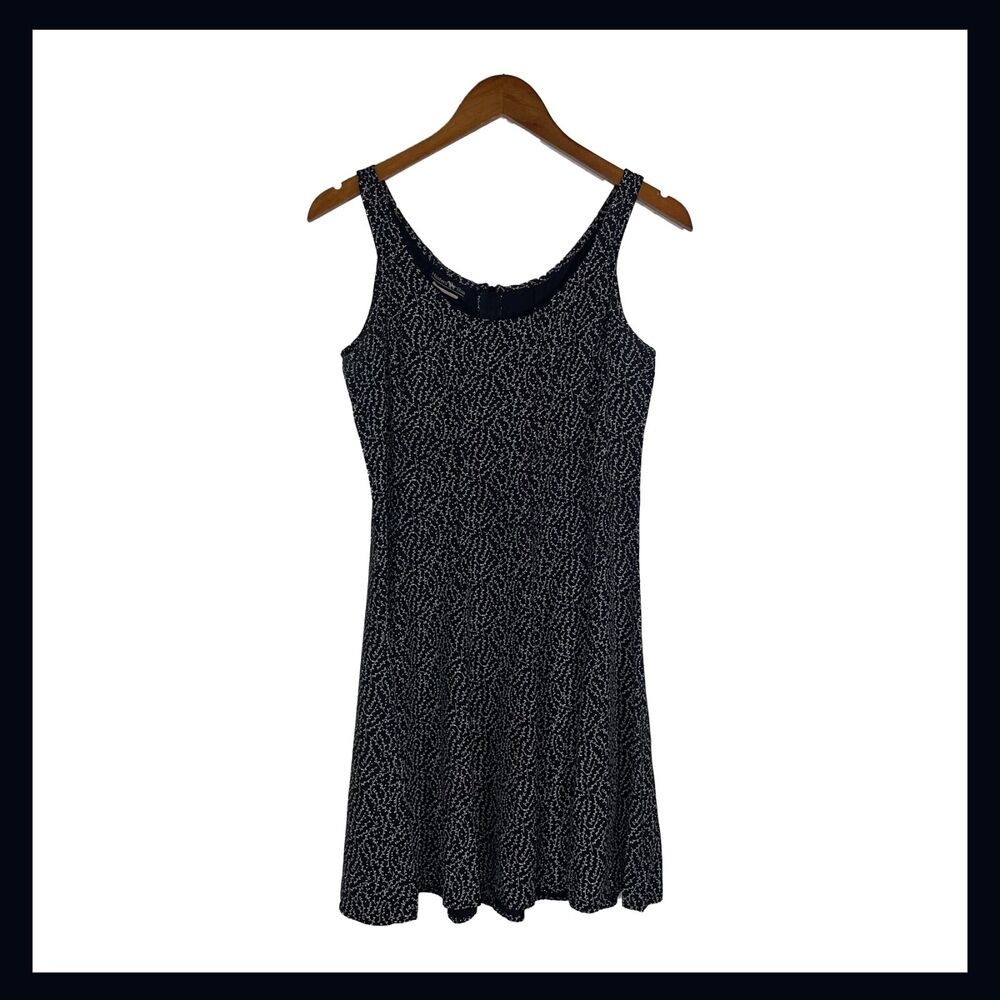 Vintage Hunters Run Navy White Leaf Print Sleeveless Dress Fitted Classic